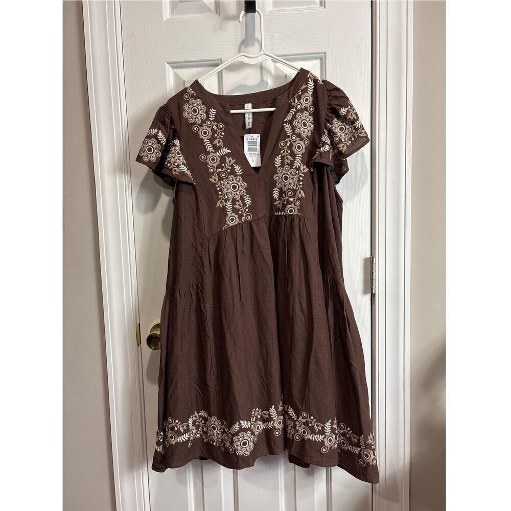 Torrid New Sz 0 Belle Isle Viscose Linen Cotton Dress Flutter Floral Cottage